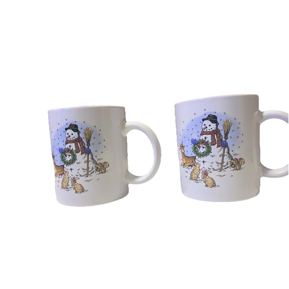 Set of  Two Vintage  Snowman by Salem China Christmas Holiday Red trim Mugs - Picture 3 of 15